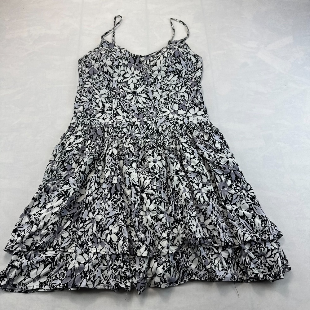 Fire Los Angeles Midi Dress Womens Medium Black White Floral Spaghetti Strap